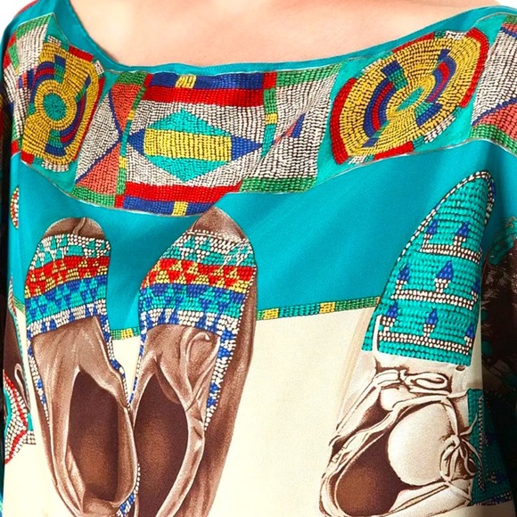 RALPH LAUREN Western Native American Indian Colorful Silk Top Sz Small Rare New! - Picture 3 of 12